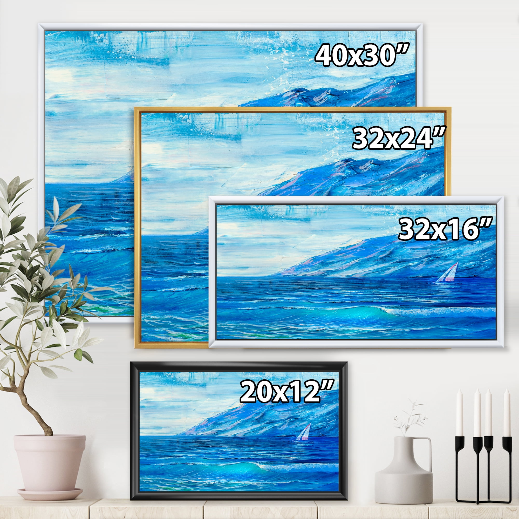 Designart 'Sunrise Glow On The Sea Waves II' Nautical & Coastal Framed Canvas Wall Art Print
