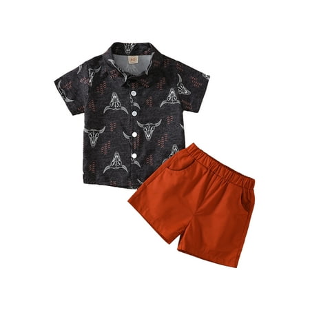 

2PCS Toddlers Boys Shorts Set Lapel Button Shirt Tops High Waist Shorts Summer Beachwear