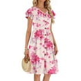 thumbnail image 3 of Fantaslook Women Summer Dresses V Neck Ruffle Sleeve Casual Flowy Sundresses Button Floral Midi Dress with Pockets, 3 of 8