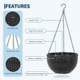 thumbnail image 5 of 13.8" Self-Watering Hanging Planters, 4-Pack Round Resin Baskets for Indoor & Outdoor Plants, Rattan-Style Flower Pots with Drainage Plug, Deep Inner Container & Metal Triple-Chain Hangers, 5 of 7