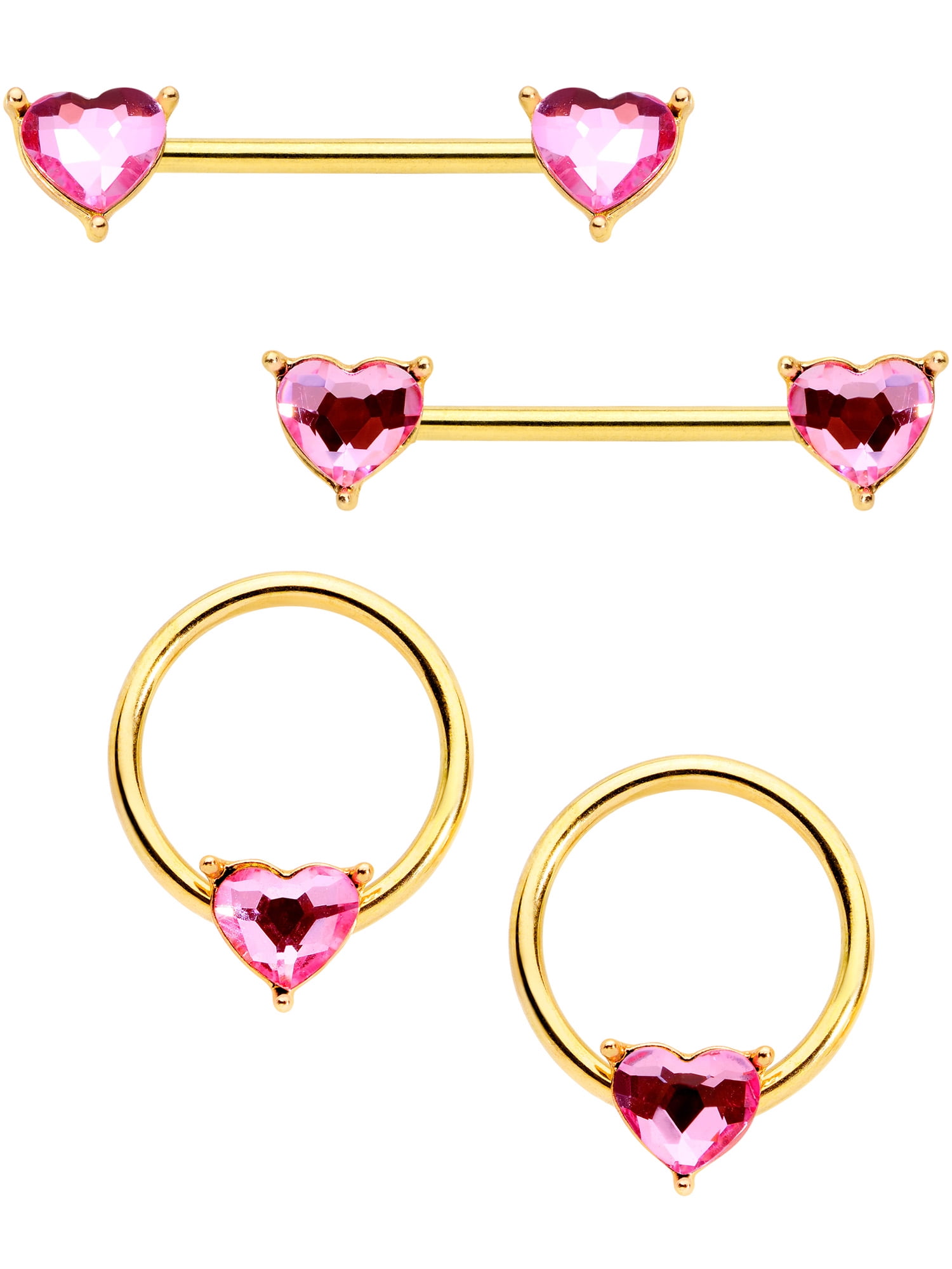 Body Candy 14G Nipplering Piercing Plated Steel 4Pc Pink Accent Heart