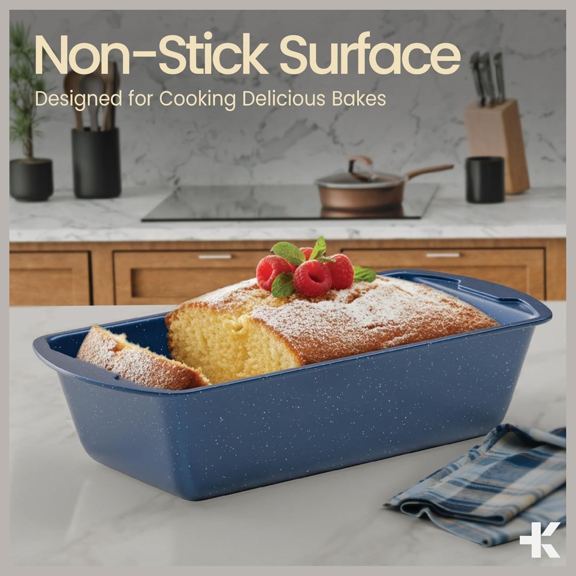 BAKKEN Nonstick Loaf Pan Pack of 1, Carbon Steel 11" Large Baking Bread Pan, Oven Safe 450°F, Space Saving Design, Stain Resistant, Blue Marble