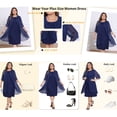 thumbnail image 3 of Agnes Orinda Women's Plus Size Cocktail Dresses Sequin Mesh Cape Overlay Crew Neck Wedding Guest Foral Midi Pencil Bodycon Dress 1X Navy Blue, 3 of 7