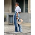 thumbnail image 5 of Pantalon Patchwork en Denim à Taille Haute pour Femme, Extensible, Jambe Droite Grand, Jeans Amples, Grande Taille, Pantalon Décontracté de Rue avec Poches à Rabat, Fermeture Éclair, pour Toutes les Saisons, 5 of 5