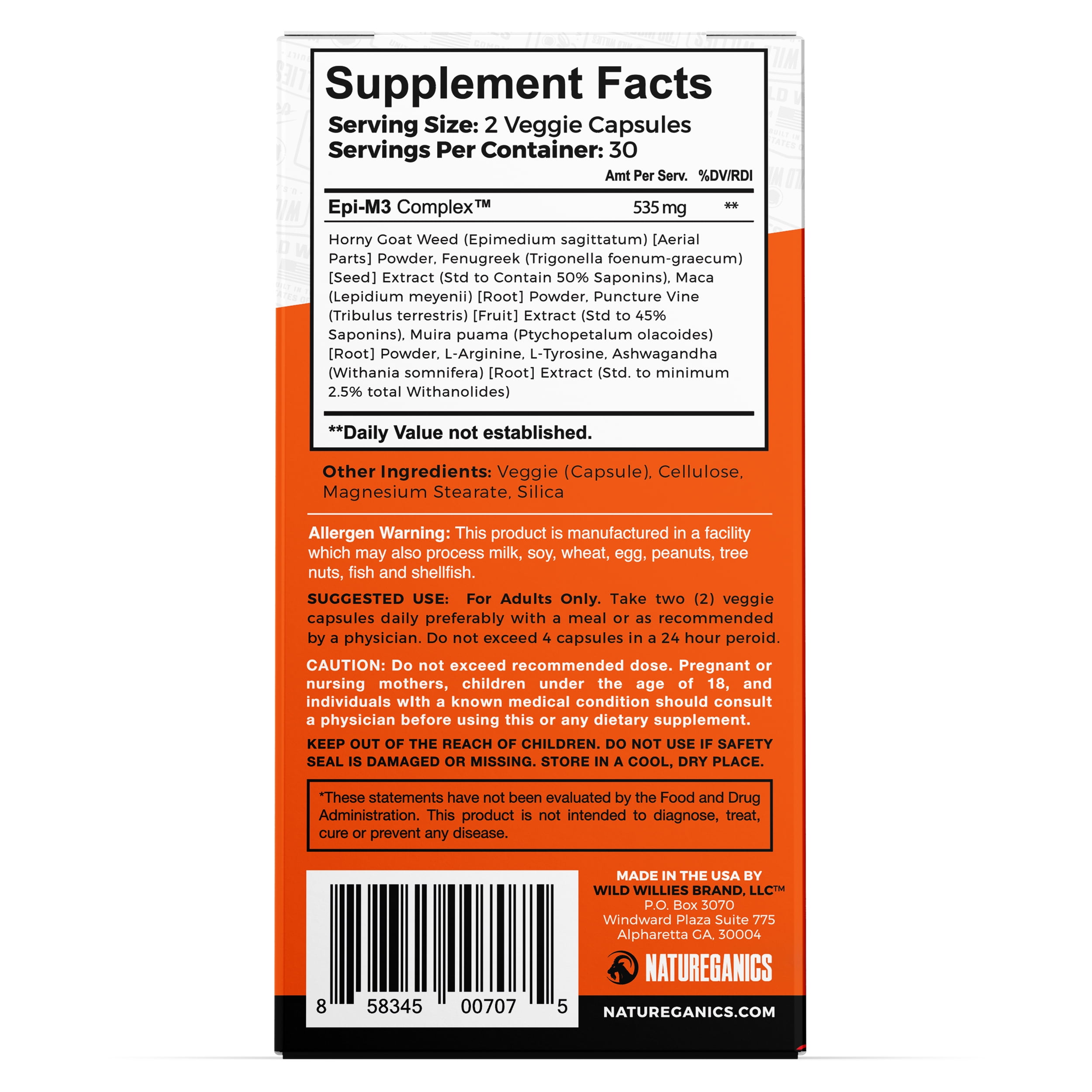 Natureganics Horney Goat Weed, Women and Men's Performance Pills, 60 Capsules, Sexual Health Supplement, EPI-M3 Complex, Maca, Tribulus terrestis, L-Arginine, L-Tyrosine, Ashwagandha