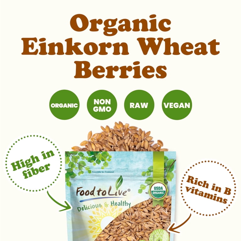 Organic Einkorn Wheat Berries - 10 Lb Bag, Whole Grain, CCOF & USDA Certified