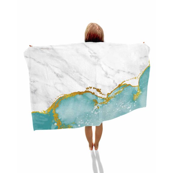 Turquoise Gold Marble Beach Towels Oversized Super Absorbent,Modern Abstract Marble Crack Texture Lightweight Bath Towel Quick Dry Sets For Bathroom/Pool/Rv Camping/Beach Play/Gym Room/Picnic 31"x62"