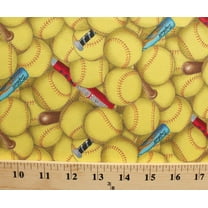 Cotton Sports Fastpitch Softball Softballs Bats Packed Yellow Cotton Fabric Print by the Yard (426-yellow)