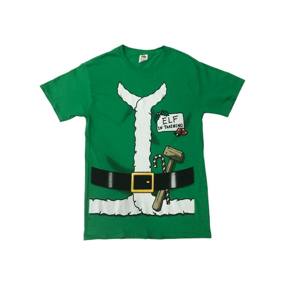 Mens Green Elf In Training Christmas Holiday T-Shirt Shirt Small