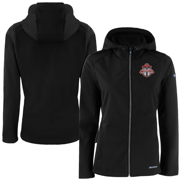 Women's-Cutter & Buck Black Toronto FC Evoke Eco Softshell Recycled Full-Zip Jacket