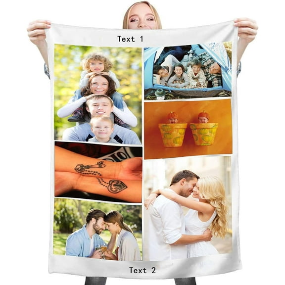Fleece Blanket Personalised Photo Custom Personalized Throw Blanket Dog Super Soft Collage Customised Pictures Names Texts For Baby & Adult With Pet Photos Birthday Wedding Gift