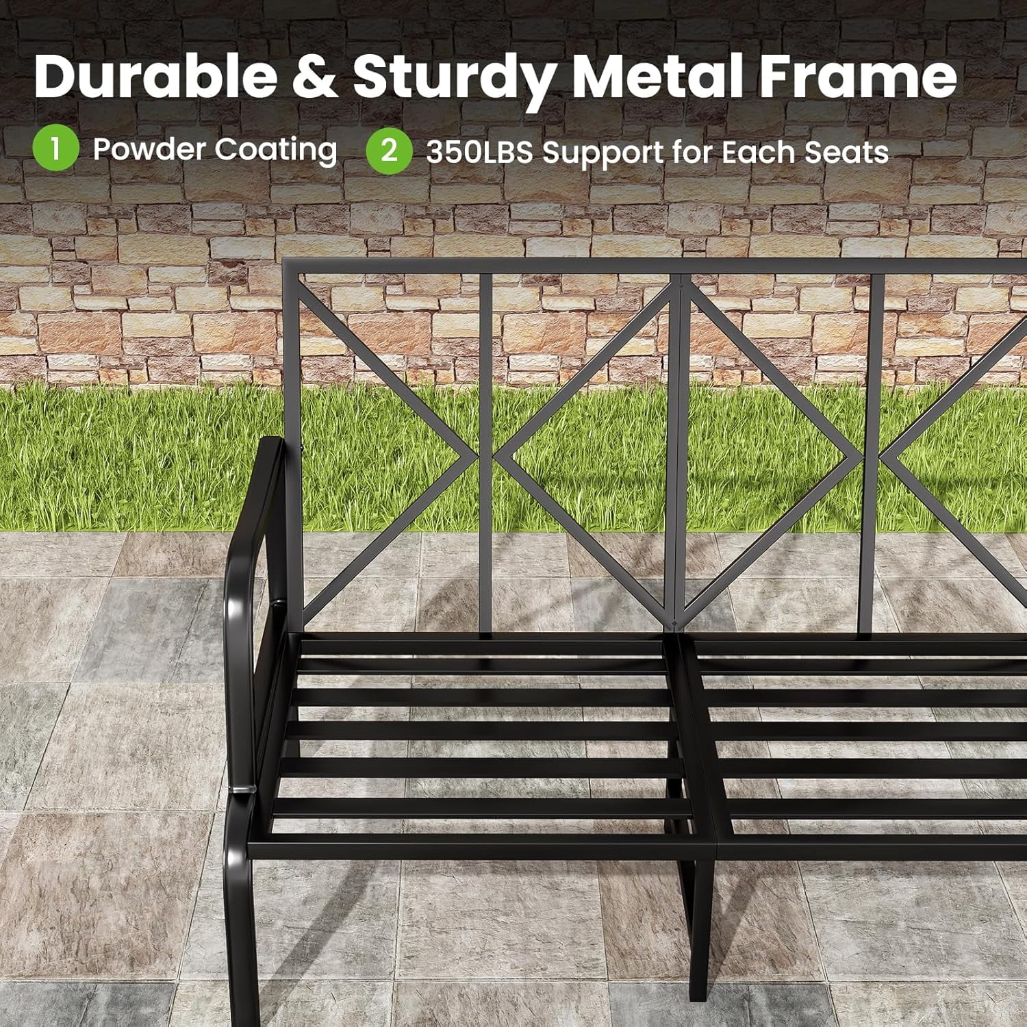 STARY Patio Furniture Set, 4 Piece Outdoor Patio Furniture Set, 2 x Outdoor Swivel Chair, 1 x 2-Seats Sofa and 1 x Coffee Table, Metal Conversation Set for Porch, Balcony, and Backyard