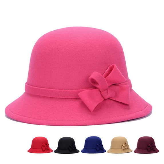 Meidiya 1920s Gatsby Womens Flower Faux Wool Warm Beanie Wide Brim Hat Bow Hat Cap for Tea party