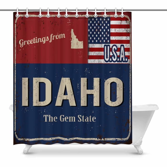 SUNENAT Greetings from Idaho Rusty Metal Sign with American Flag Waterproof Polyester Bathroom Shower Curtain Bathations 72(Wide) x 84(Height) Inches