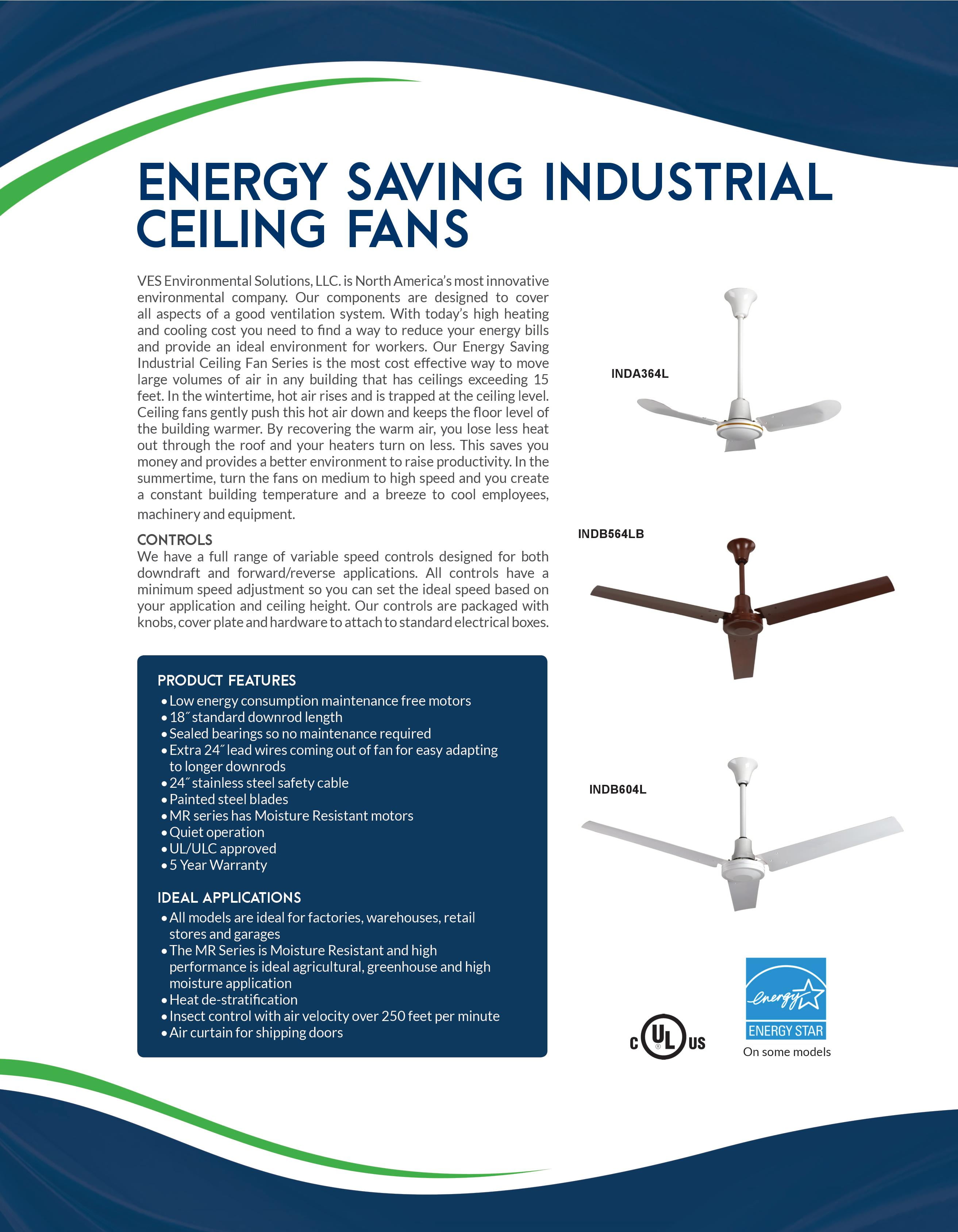 Ves Industrial Garage Ceiling Fan With 18 Inch Downrod For