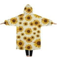 thumbnail image 2 of Oversized Wearable Blanket Hoodie,Beige Sunflower Pattern Sherpa Blanket Hoodie with Super Pockets,Super Warm Fuzzy Pullover for Women & Men, 2 of 6