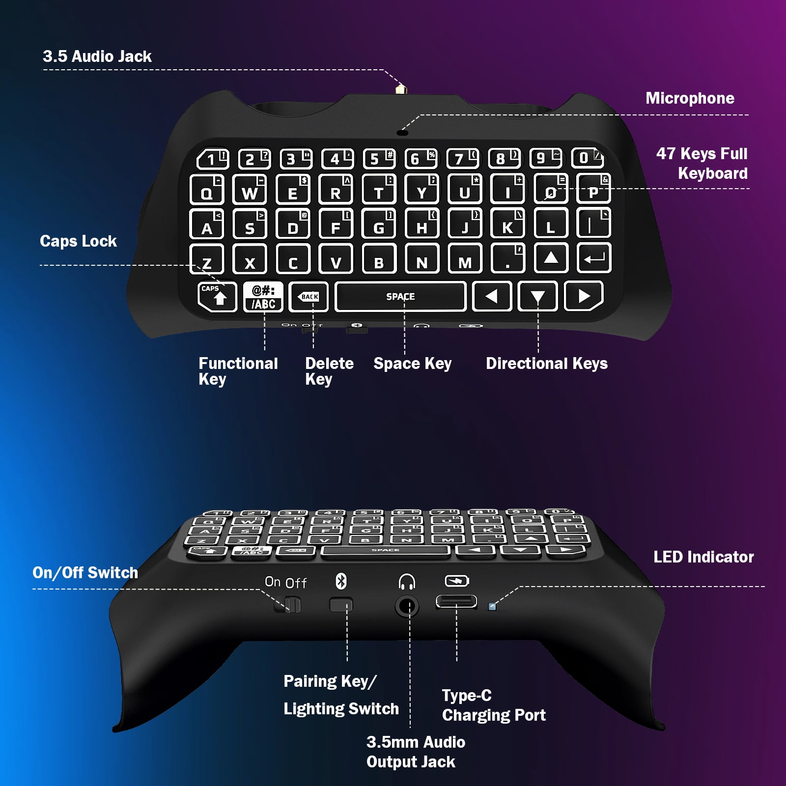 TiMOVO Multi-Color RGB Backlight Keyboard for PS5 Controller, Wireless Keypad Chatpad for PlayStation 5 Controller, Mini PS5 Game Keyboard Built-in Speaker with 3.5mm Audio Jack, Black
