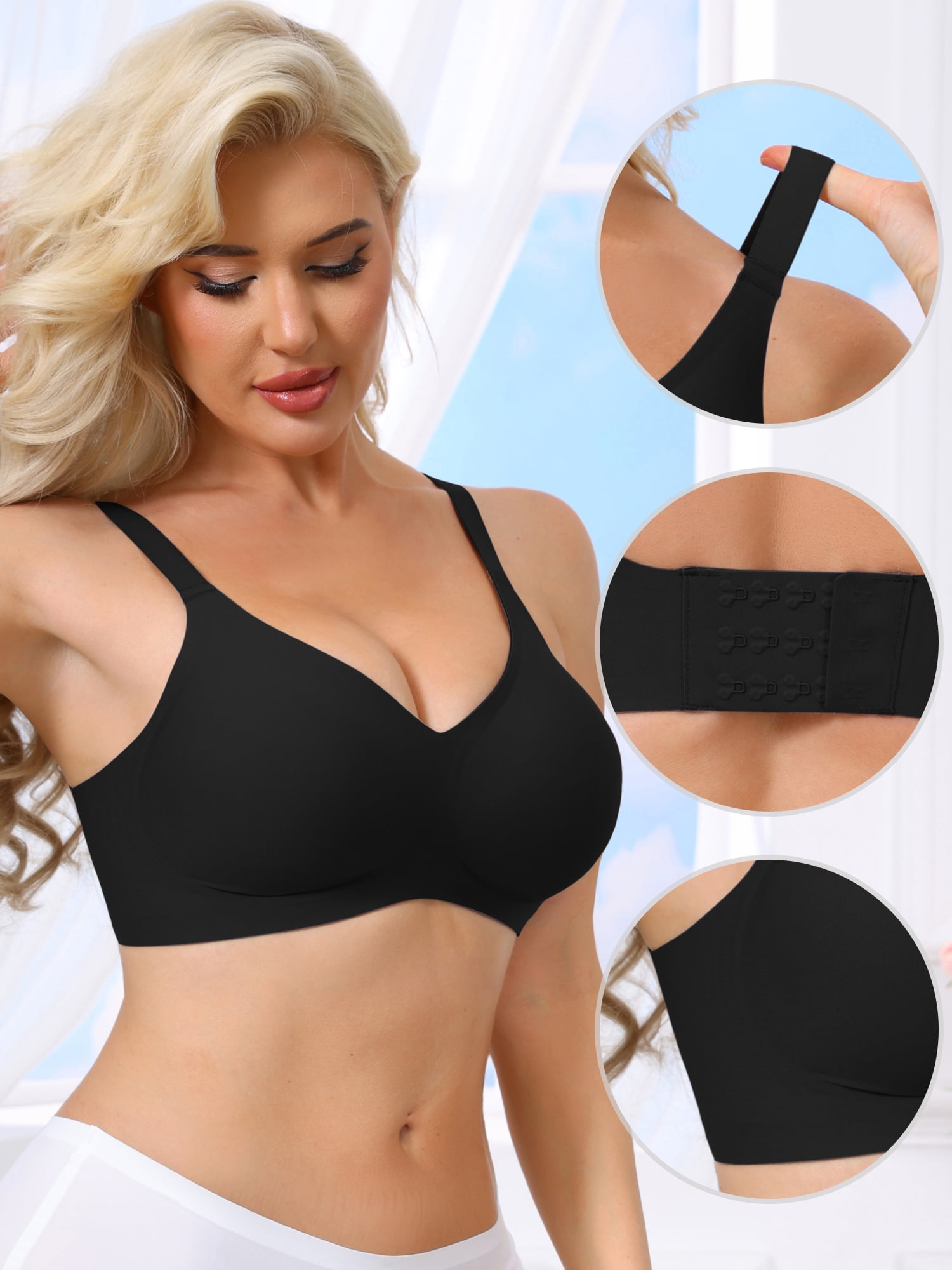 DARING DIVA Women's Push Up Wirefree Seamless Adjustable Straps Bras L Black