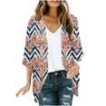 thumbnail image 2 of Jinhomg Women's Floral Print Cardigan Lightweight Comfy 3/4 Sleeve Chiffon Shirt 2025 Trendy Open Front Kimono Cardigans Casual Vacation Cover Up Tops Summer Saving Multicolor XL, 2 of 5