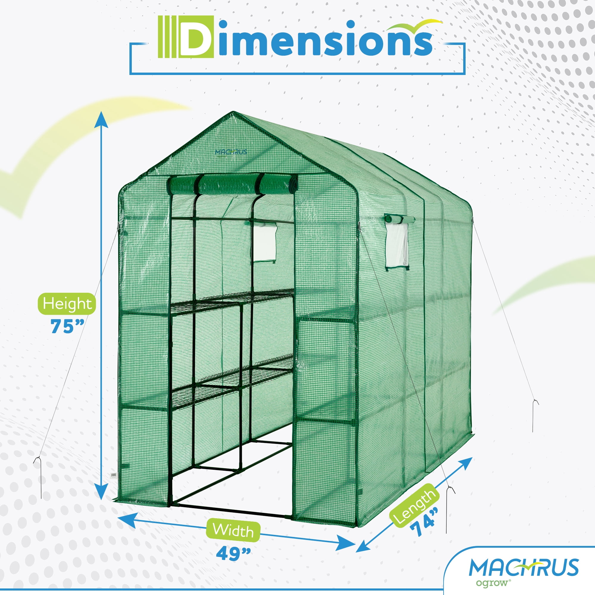 Machrus Ogrow Deluxe Walk-In Greenhouse with 2 Tiers and 12 Shelves - Greenhouse Plastic Cover for Indoor and Outdoor Use