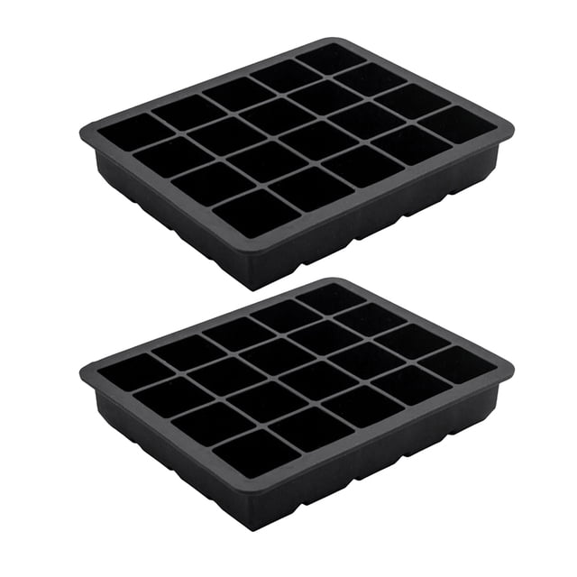 2 piezas de 20 cavidades, cubos cuadrados, bandeja para moldes de hielo, molde para hacer bolas de hielo, bandeja flexible de silicona para hielo para cócteles de whisky (negro)
