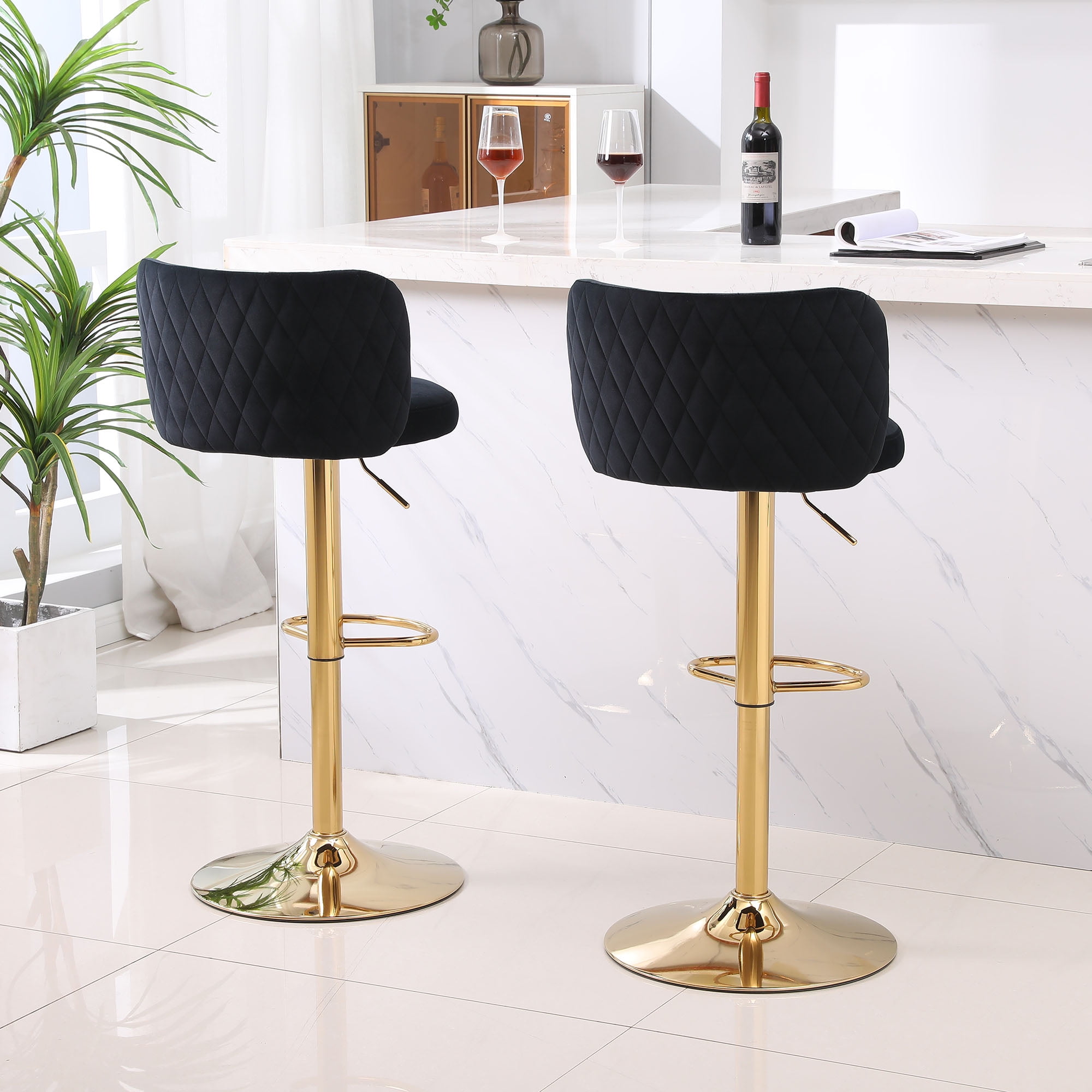 Resenkos Velvet Bar Stools Set of 2 with Footrest, Counter Stools for Bar Bistro Dining Room Kitchen, Black Resenkos Velvet Bar Stools Set of 2 with Footrest, Counter Stools for Bar Bistro Dining Room Kitchen, Black