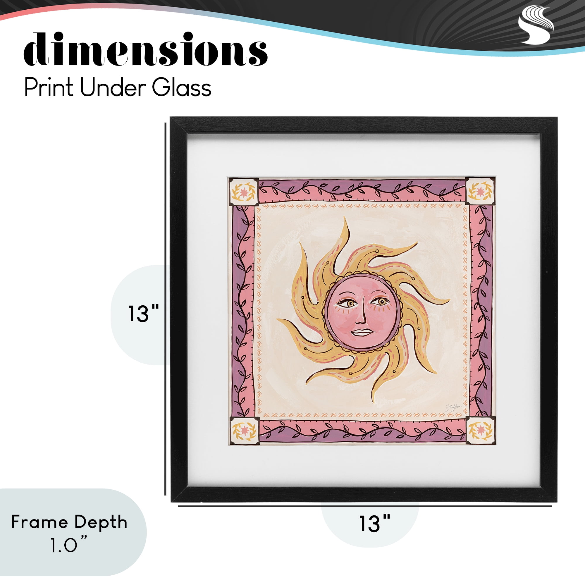 Stupell Industries Pink Sun Face with Leaf Border Black Framed Print Under Glass, design by Two If By Sea Studios