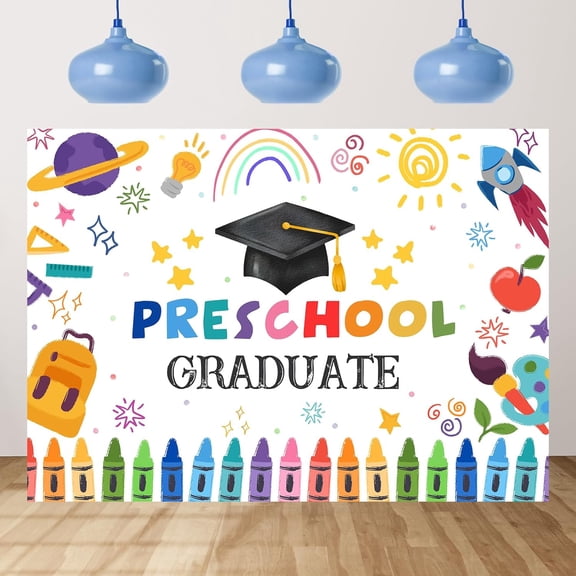 7x5FT Preschool Graduate Backdrop Kindergarten Graduation Photography Background Pre K Congrats Grad Class of 2026 Party Decorations Banner Supplies Photo Booth Props
