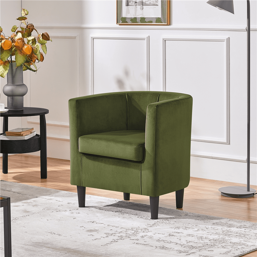 Alden Design Upholstered Barrel Accent Chair for Livingroom, Olive Green Velvet