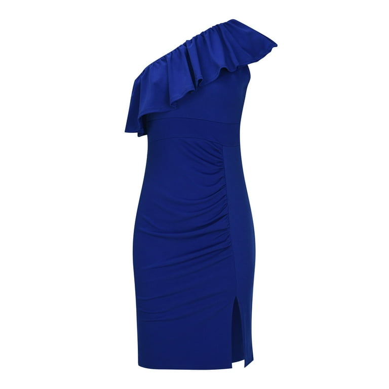 VKEKIEO Dresses That Hide Belly Fat Wrap Sleeveless Solid Blue L 
