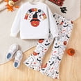 thumbnail image 2 of Weebloom Halloween Outfits For Girls Set Cartoon Pumpkin Print Top With Bottom Pants Comfortable Casual Party Funny Girl Outfit White, 2 of 9
