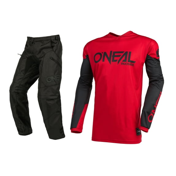 Oneal Element Threat Jersey and Apocalypse Pants Red/Black Motocross Dirt bike Offroad MX Jersey Pants Combo Package Riding Gear Set Jersey