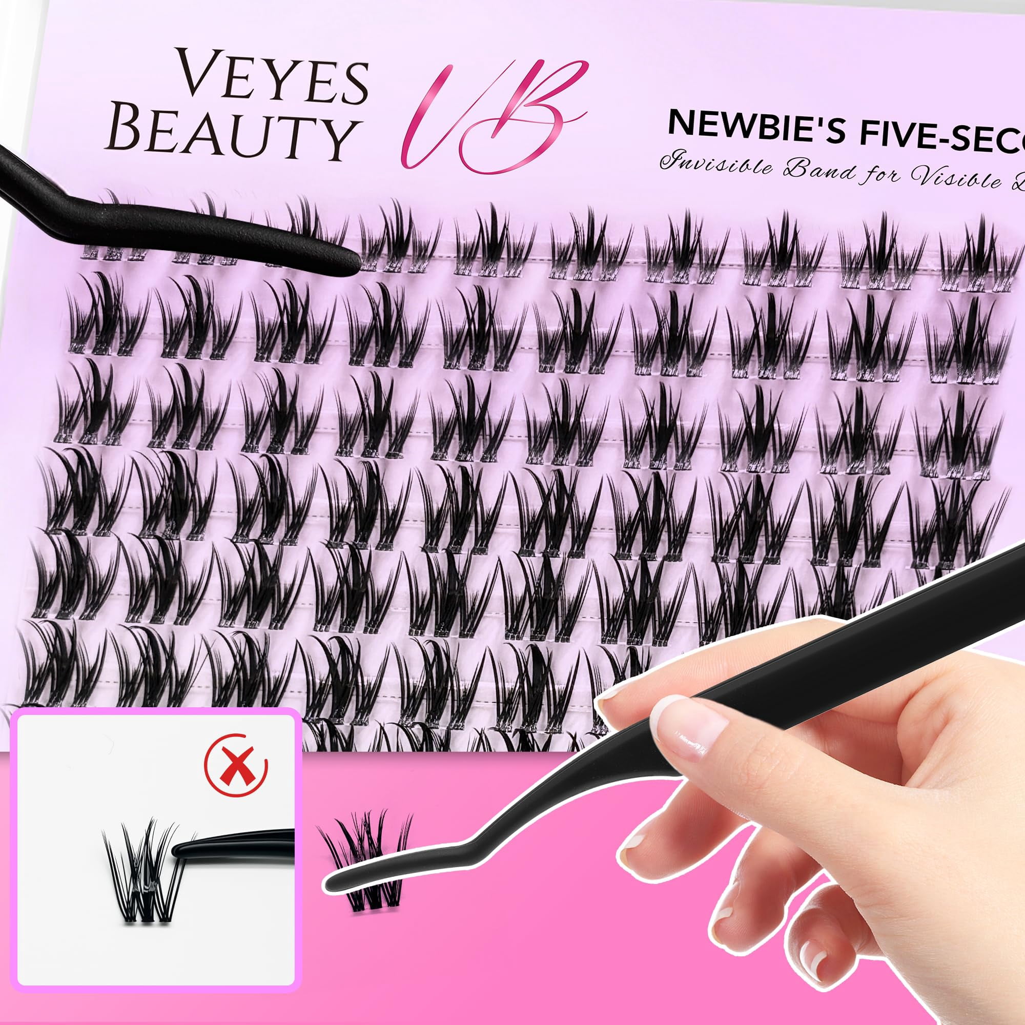 VEYESBEAUTY Camellia Lash Clusters 140pcs, Soft Fluffy Individual Lashes with Invisible Band, Reusable up to 7 Days Lash Tray