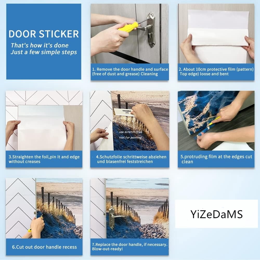 3D Door Stickers for Interior Doors Blue Cargo Freight Container for Transportation Background Vinyl Waterproof Self Adhesive Door Mural,SP-F865,S(38.5x200cmx2Pcs)