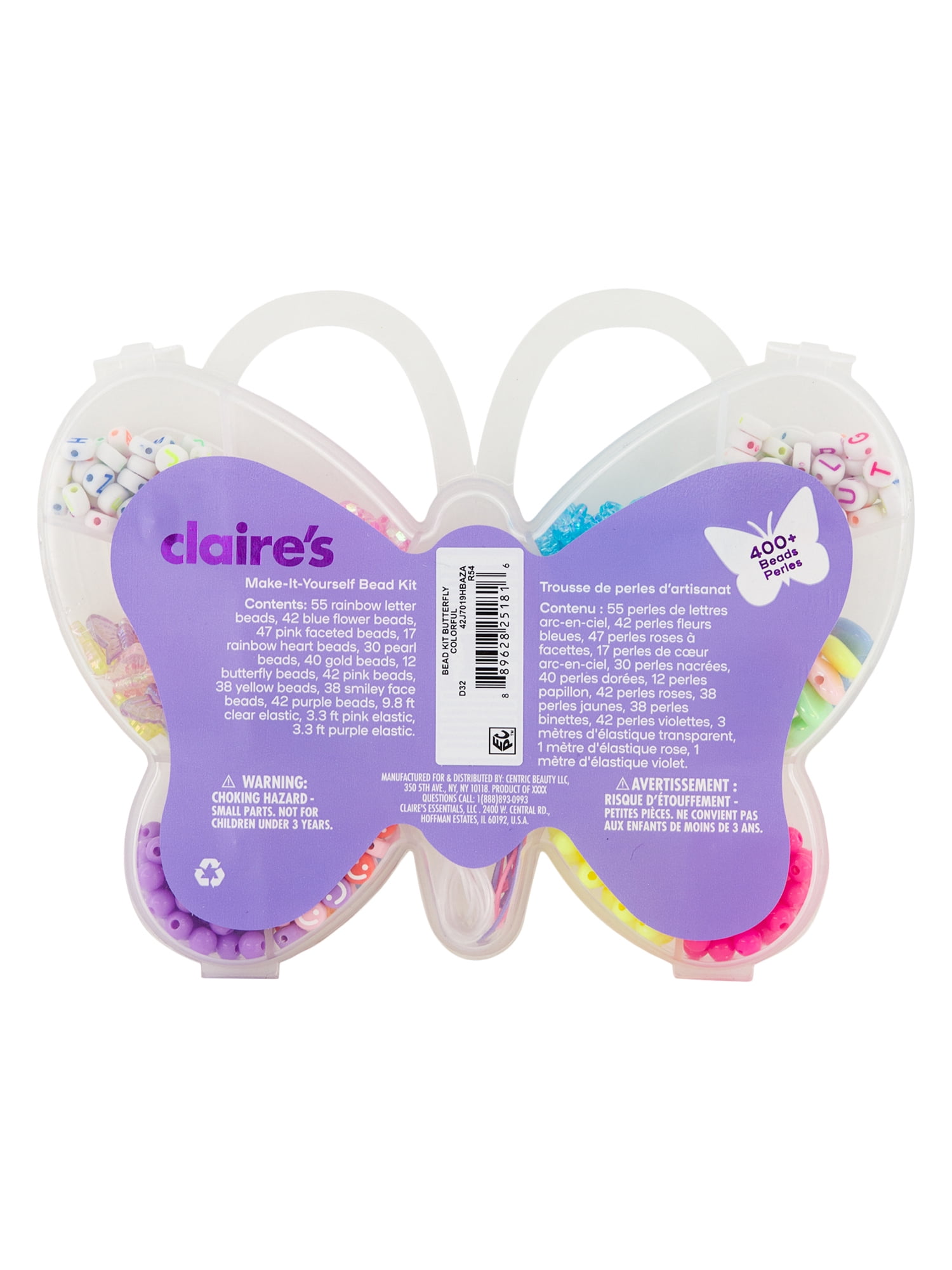 Claire's Children's Rainbow Bead Bracelet & Necklace Making Kit in Butterfly Case