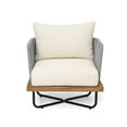 thumbnail image 2 of Cassants Upholstered Outdoor Patio Lounge Chair with Iron Base, Acacia Wood, Beige, 2 of 10