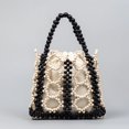 thumbnail image 1 of Granjero Gordo Bolso de mano tejido y bolsas de cosméticos, bolso de mano tejido elegante de playa de verano, bolso de hombro de 9,05 x 0,98 x 13,38 pulgadas (blanco y negro), 1 of 4