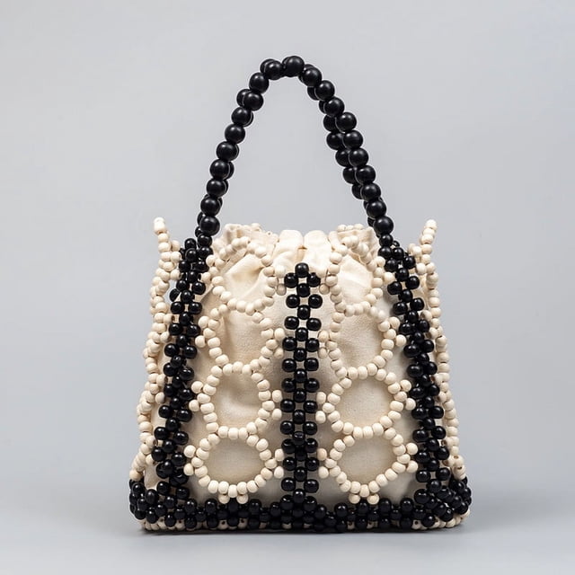 Granjero Gordo Bolso de mano tejido y bolsas de cosméticos, bolso de mano tejido elegante de playa de verano, bolso de hombro de 9,05 x 0,98 x 13,38 pulgadas (blanco y negro)