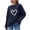 Navy, variant on qelini Pullover Sweaters for Women Heart Print Crewneck Pullover Long Sleeve Blouses Casual Trendy Knitted Tops