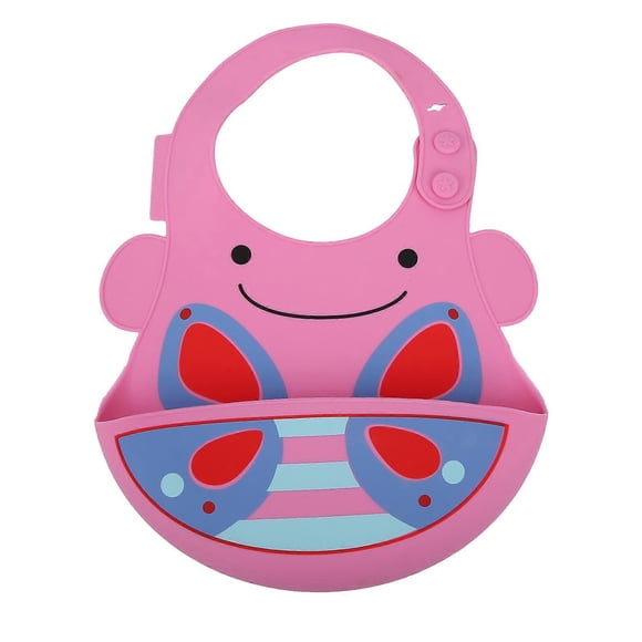 Silicone Cartoon Pattern Baby Bib Infant Waterproof Adjustable Portable Eating BibRose Red