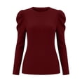 thumbnail image 7 of Staron Fall Winter Sweaters for Women Casual Pullover Ribbed Puff Sleeve Round Neck Long Sleeve Solid Slim Knitted Tops, Wine M, 7 of 7