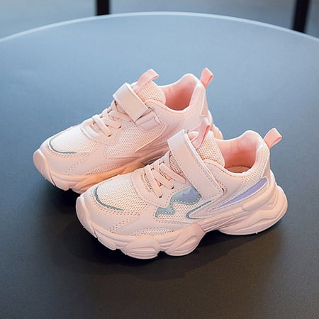 

nsendm Children All Season Sports For Boys And Girls Thick Soles Non Slip Lace Up Mesh Breathable Children Shoes Girls Pink 3.5 Years