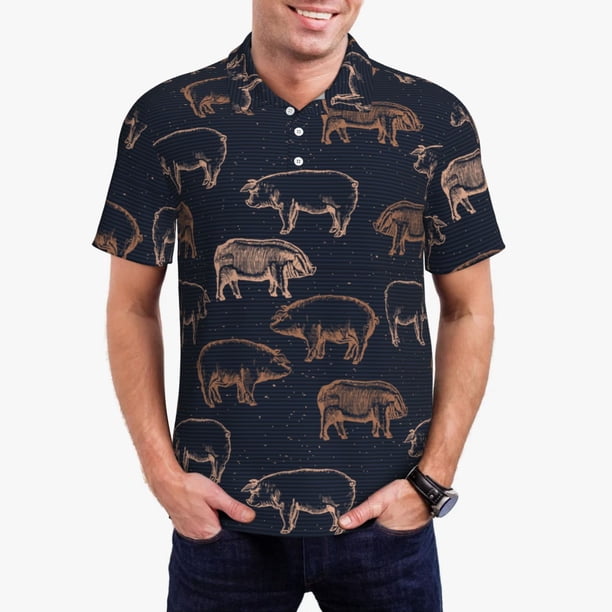 Balery Pig Farm Camisa Polo de Hombre con Estampado, de Manga Corta y Tejido Medio, Camisa Tipo Golf Polo-4X-Large