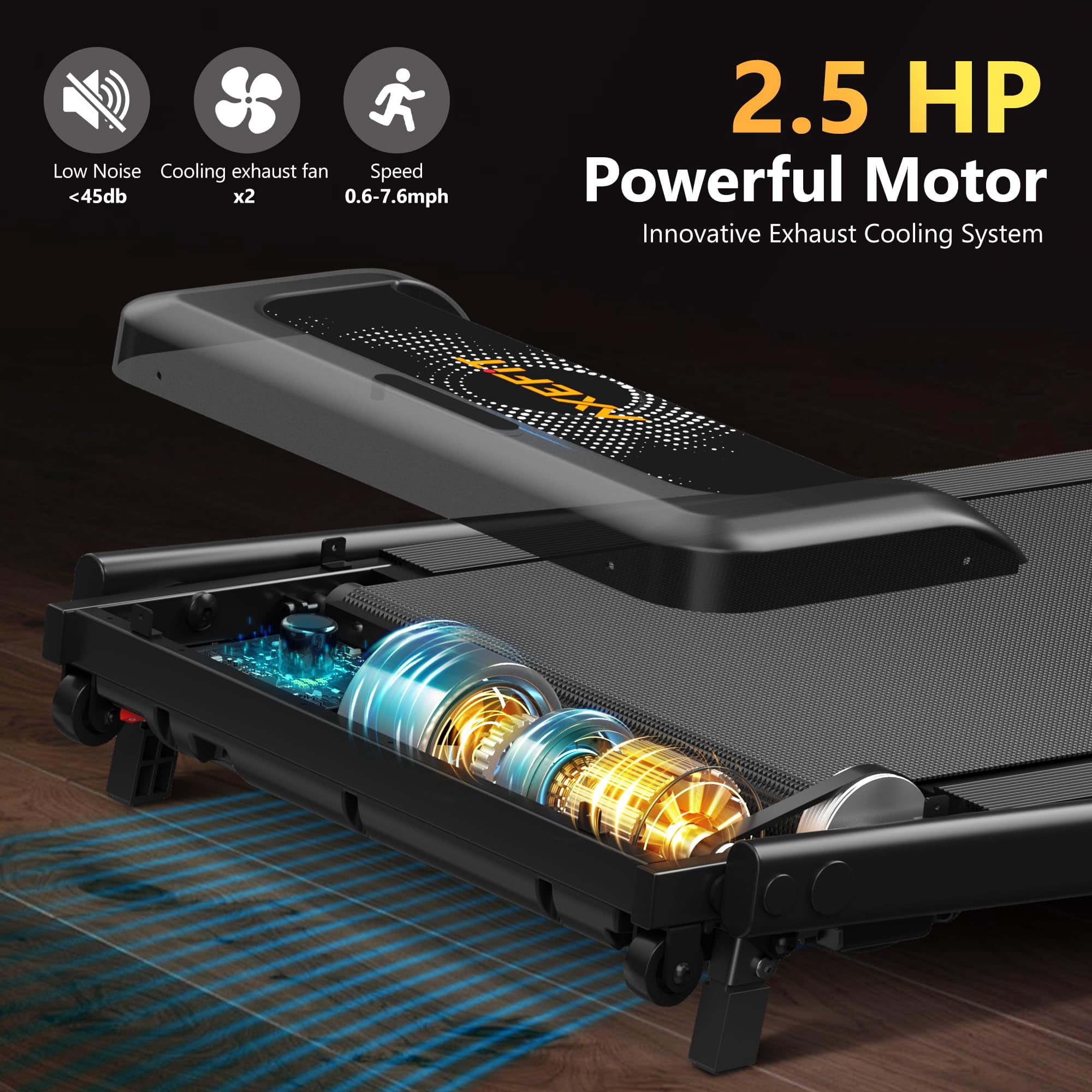 Primy Treadmill with Incline, Folding Treadmills for Home, 300LBS Capacity Portable Incline Treadmill, 2.5HP Low-Noise Treadmills LED Display for Walking Jogging Running, Running Machine