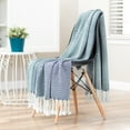 thumbnail image 2 of Chanasya Chevron Super Soft Acrylic Throw Blanket With Tassels - Warm Cozy Lightweight Fluffy Woven Blanket for Bed Sofa Chair Couch Living Bed Room Navy and White Blanket (50x65 Inches) Dark Blue, 2 of 3