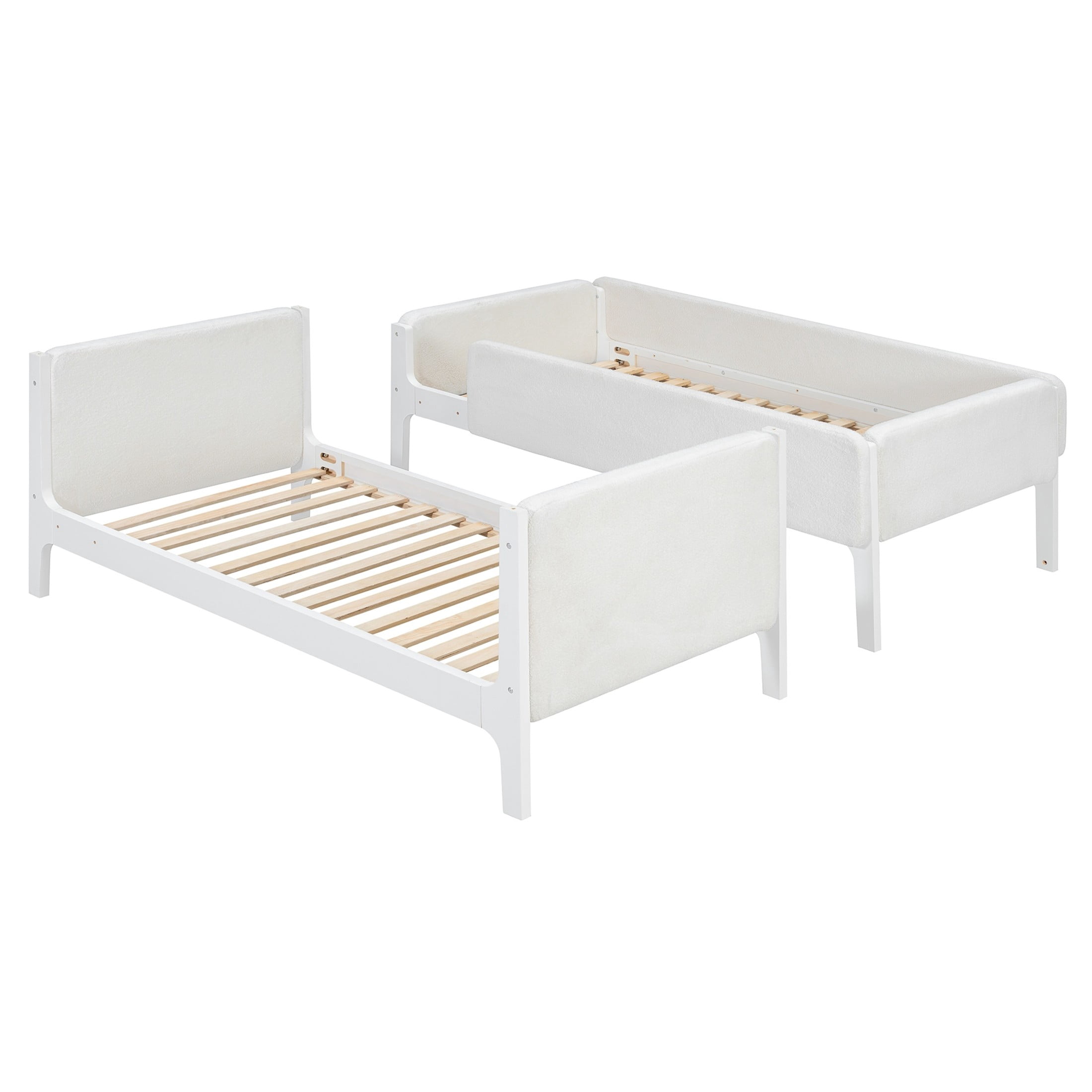 Christopher Knight Home Twin Over Twin Upholstered Bunk Bed for Kids, Thick Padded Headboard, White