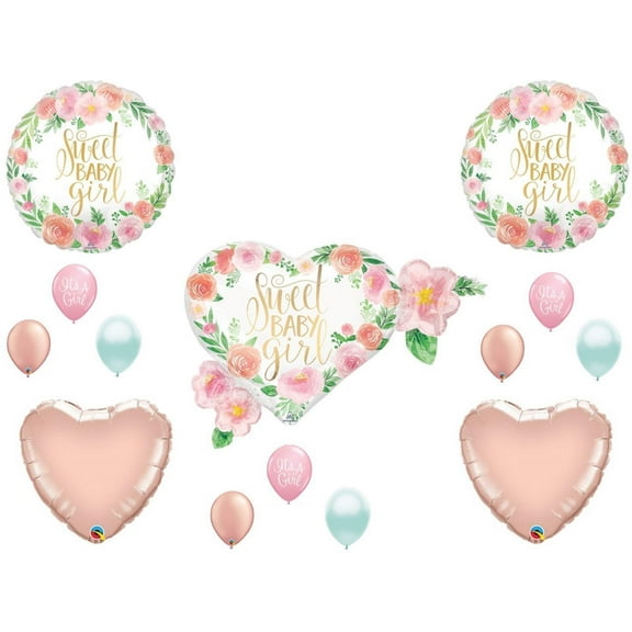 Sweet Baby Girl Floral Shower Balloons Boho Rose Gold Tribal Shabby Chic