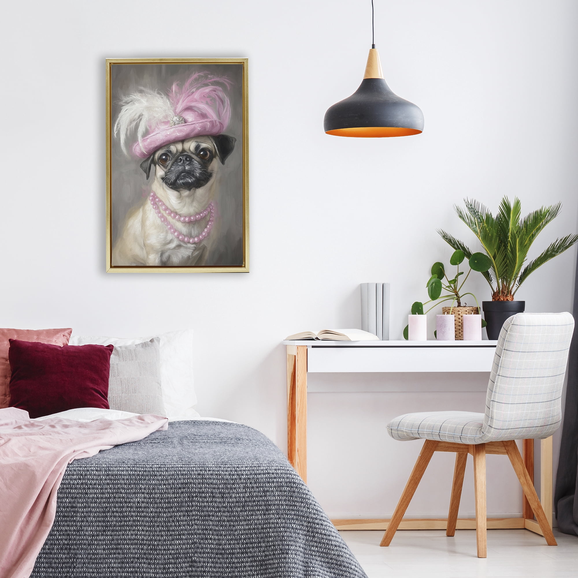Stupell Industries Lady Pug Portrait Gold Framed Floater Canvas Wall Art, design by Tina LeCour
