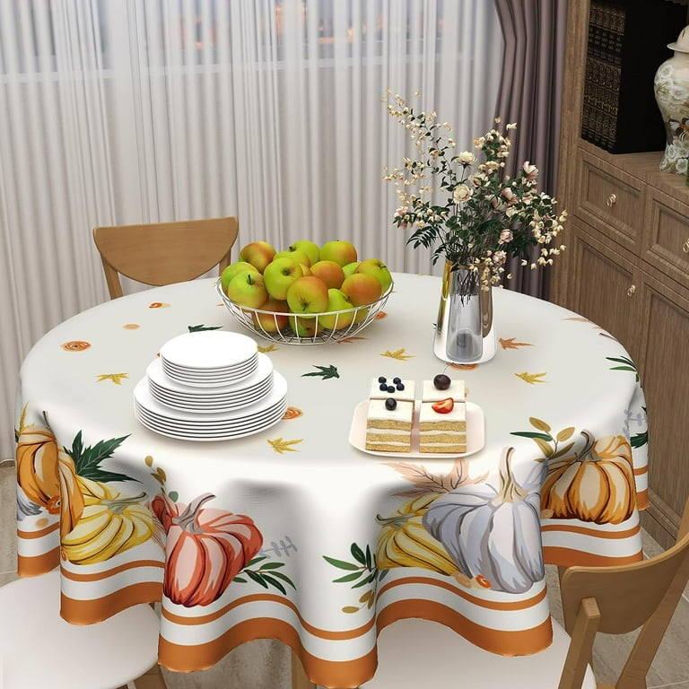 Fall Tablecloth Round 60 Inches Autumn Pumpkin Tablecloths Harvest