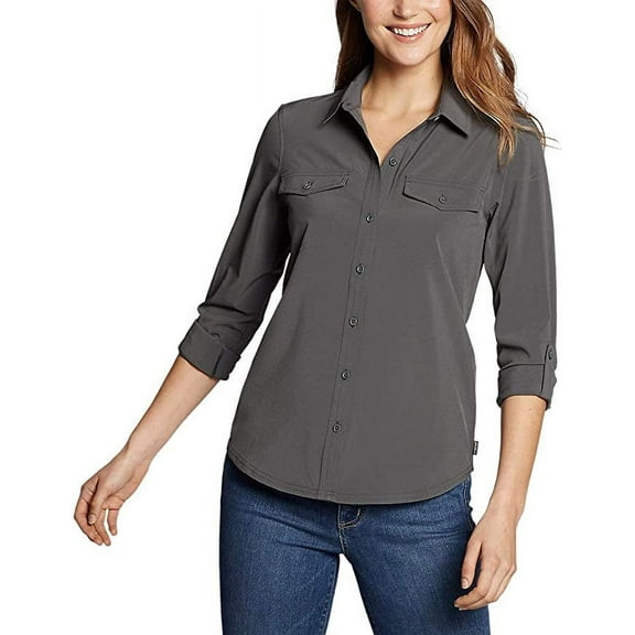 Eddie Bauer Women's Departure 2.0 Long-Sleeve Shirt, Dark Smoke, Small